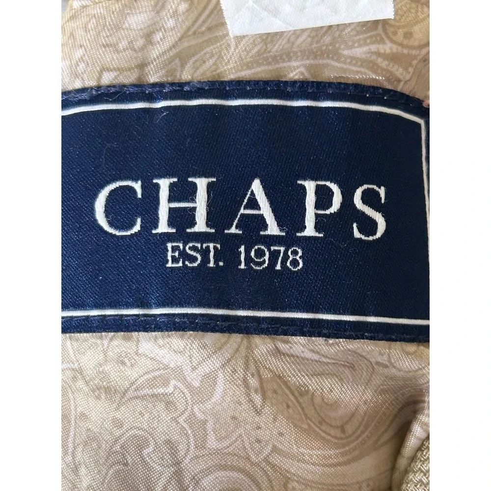 Chaps Mens 42L Blazer Sport Coat Tan Linen Blend Two Button Paisley Lining 42 L